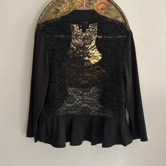 JSP polyester/lace/nylon short jacket. 22”long from shoulder to hem; 19”sleeve. - Picture 2 of 6